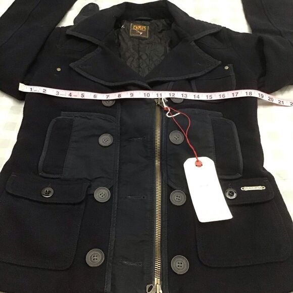 NWT Y2K REPLAY jacket pea coat navy blue wool & cotton 50% wool 50% cotton small - Picture 13 of 16